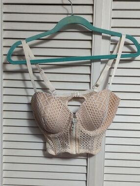 "Victoria's Secret" Cream Lace Longline Bustier with Front Zip